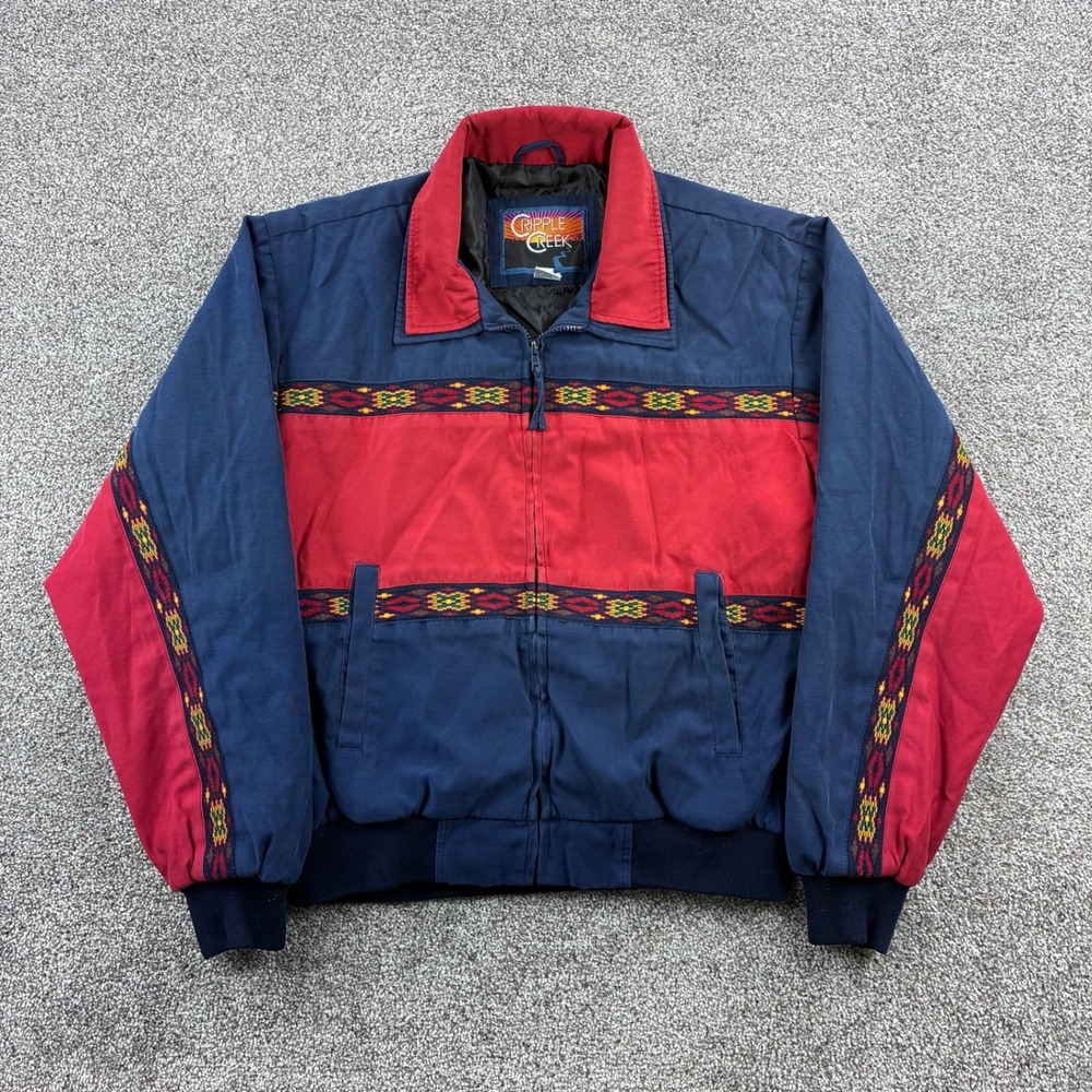 Vintage Cripple Creek Aztec Bomber Jacket Mens Large Red Cotton Aztec Western